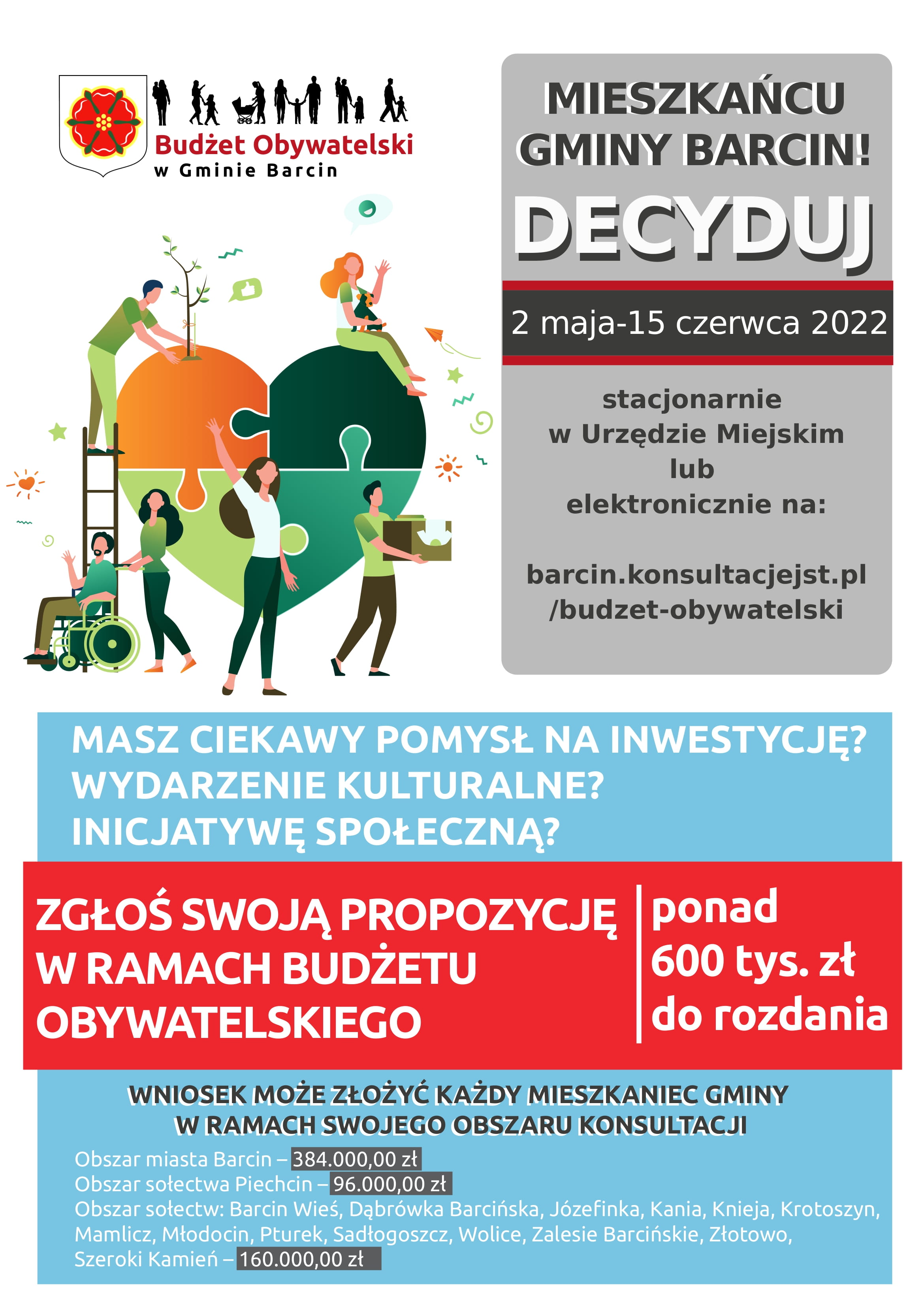 Plakat promujący Budżet Obywatelski w Gminie Barcin na 2023 rok