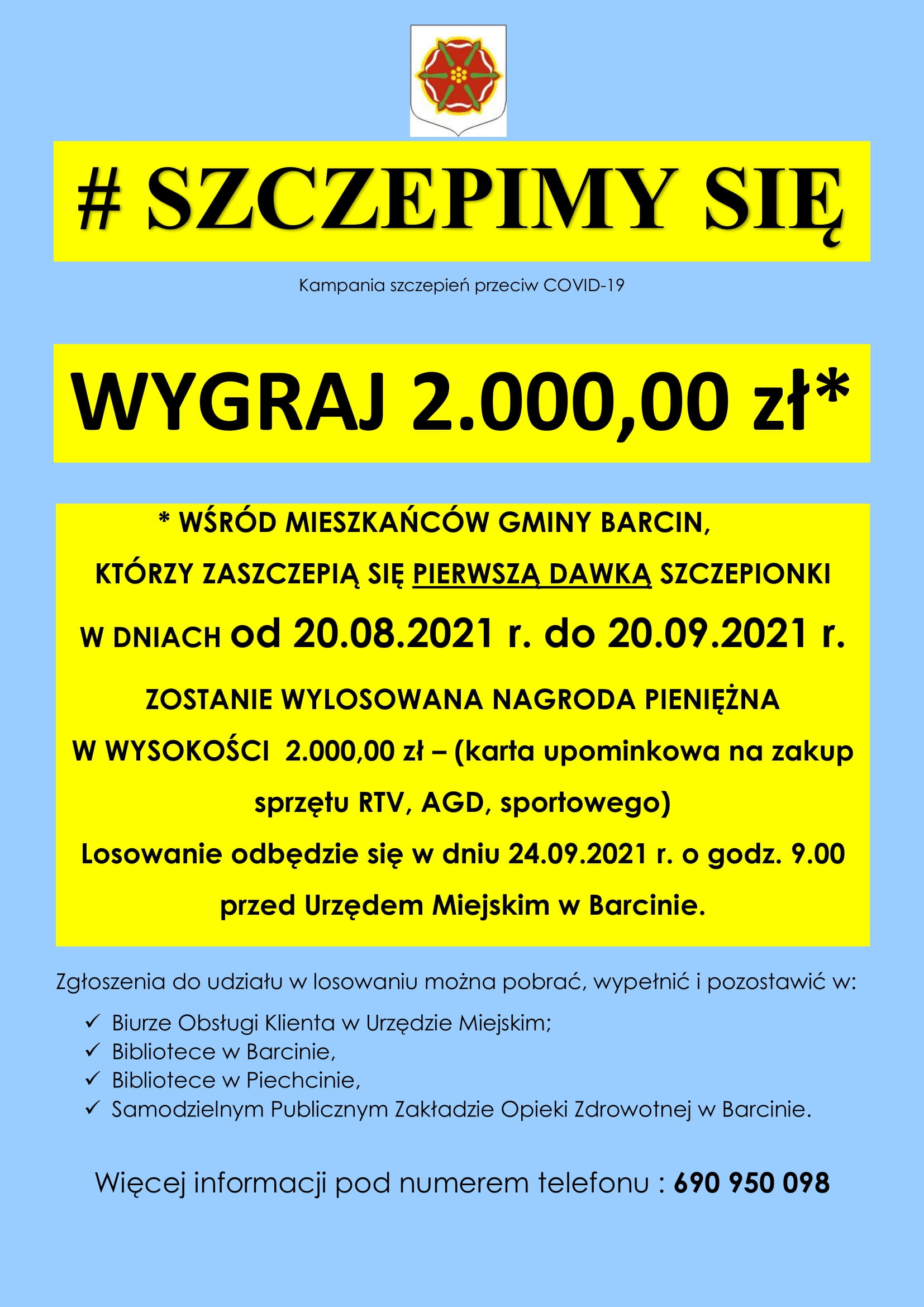 Plakat promujący szczepienia przeciwko COVID-19 w Gminie Barcin